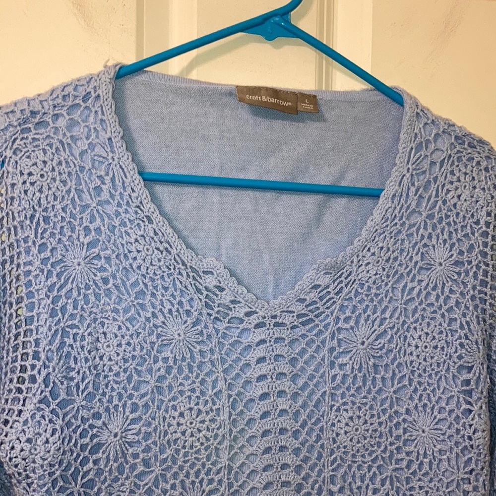 Light Blue Crochet Sweater M L Long Sleeve